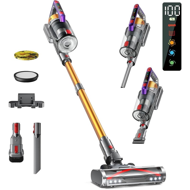 Kissof Aspirateur Balai sans Fil, 550W/45Kpa/70Min Aspirateur sans Fil LED Écran avec Parfumés/Autonome/Poignée Bimode, Aspirate