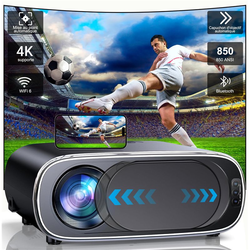 Fwiull Projecteur 4K, Mise au Point Automatique/Correction Trapézoïdale 28 000L WiFi6 Bluetooth 1080P Full HD Vidéoprojecteur Ho