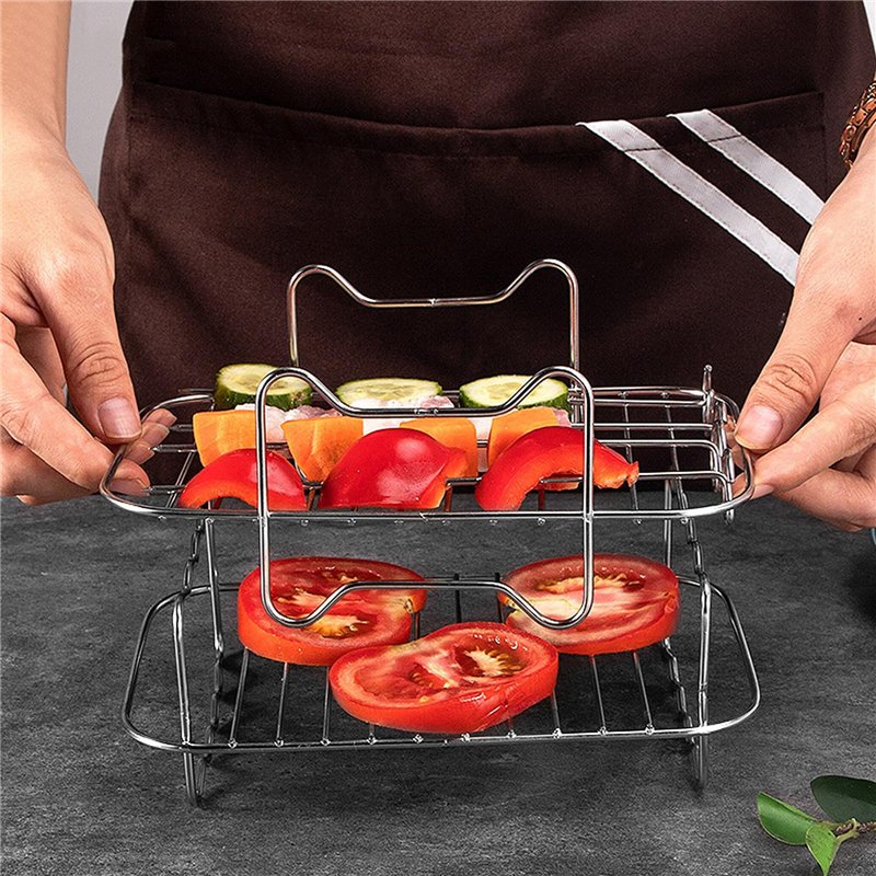Image secondaire de NathrBTV 2 Piece Air Fryer Accessories Convient pour Ninja AF300EU AF400EU avec 5 porte kebab Friture double panier compartiment