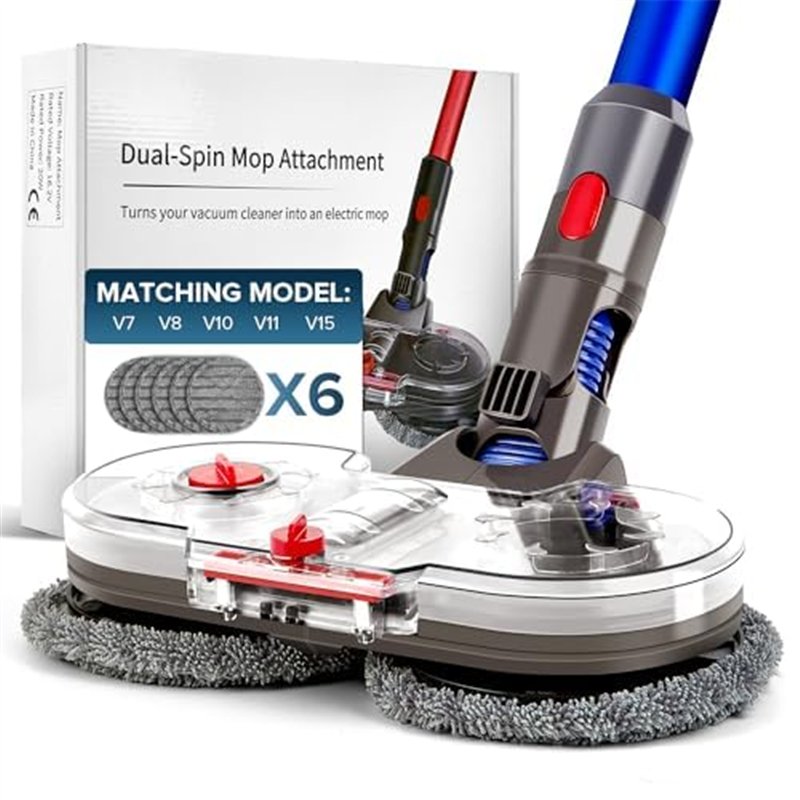 Tête de Vadrouille Electrique Compatible avec Dyson V7/V8/V10/V11/V15, avec 6 Vadrouille Lavable et1 Réservoir d'eau Amovible