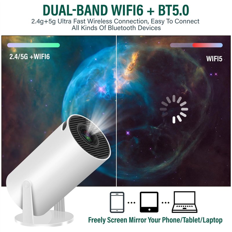 Image secondaire de Wifi6 5G Videoprojecteur, Videoprojecteur 4k, Android 11 Projecteur Video, Bluetooth 5.0 Retroprojecteur, Rotation à 360 Degrés