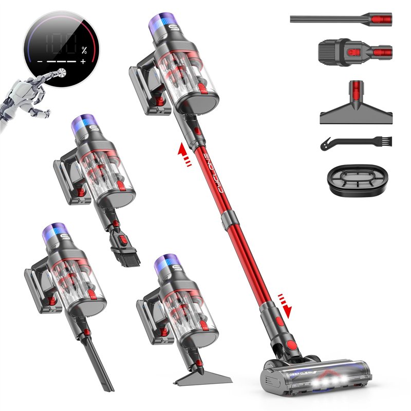 VSTOKY V15 Pro Max Aspirateur Balai sans Fil, 600W/48Kpa/70Mins Aspirateur sans Fil Puissant avec Écran LED, Design à Double Bac