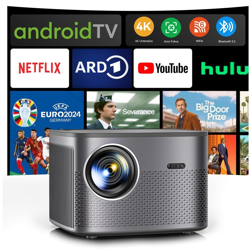 【Netflix/Android TV】 Vidéoprojecteur 4K Auto Focus/Keystone, 26000 Lumens Projecteur 4K, WiFi6 Bluetooth RétroProjecteur Full HD
