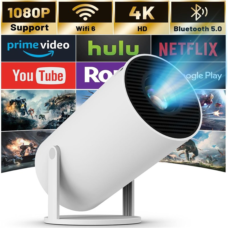 Mini Projecteur 4K Supportée, Videoprojecteur Portable WiFi 6 Bluetooth, Projecteur Video avec Auto Keystone, 130 Pouces, Retour