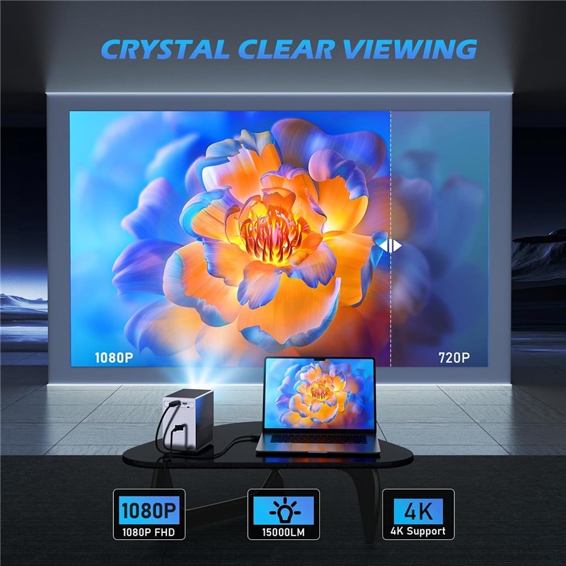 Image secondaire de Mini Videoprojecteur 4k Supporté, Mini Projecteur Video Portable Retroprojecteur Portable Home Cinéma, Full HD 1080P, Correction