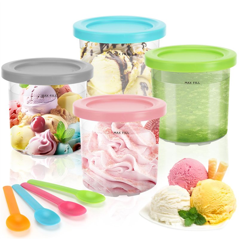 4 Pièces Récipients à Crème Glacée de Rechange , Bacs À Crème Glacée avec Couvercle Et Cuillère, 500 ML Récipient pour ninja Cre