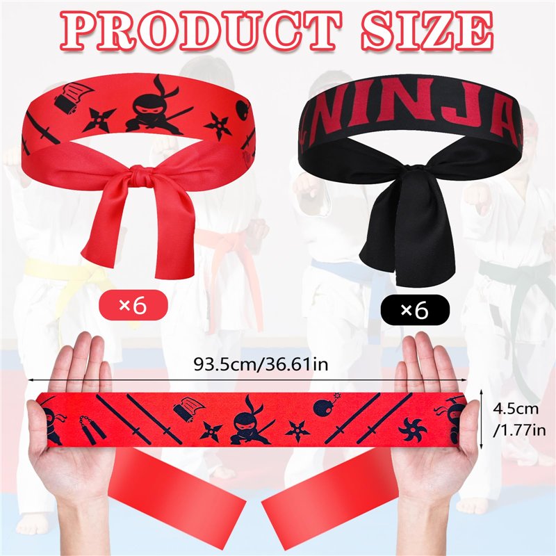 Image secondaire de MINISOISO 12 Pièces Bandeau Ninja pour Enfants, Ninjas Bandeau de Fête, Ninja Party Favors, Ninjas Party Bandeaux, Karaté Bandea