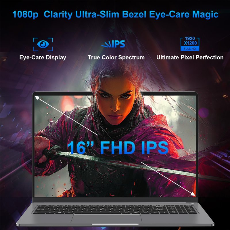 Image secondaire de DREAMFYRE Ordinateur Portable 16 Pouces Full HD AMD Ryzen5 7640HS Up to 5 GHz 16 Go RAM DDR5 512GB SSD PC Portable De Jeu Clavie