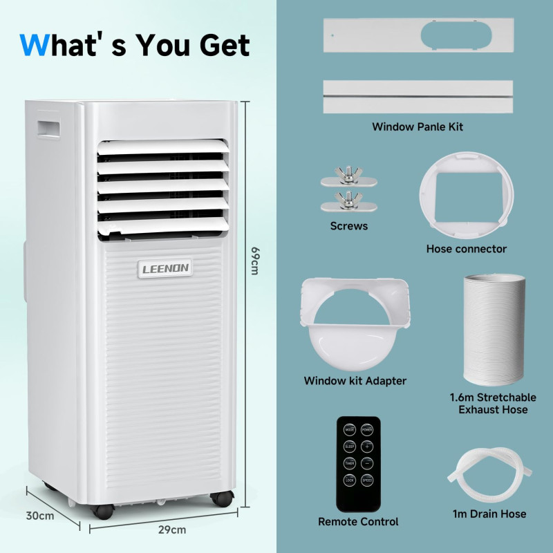 Image secondaire de LEENON 9000 BTU Climatiseur Mobile 3 en 1 Climatisation Portable 2.6KW, Déshumidificateur & Ventilateur avec Télécommande, Minut