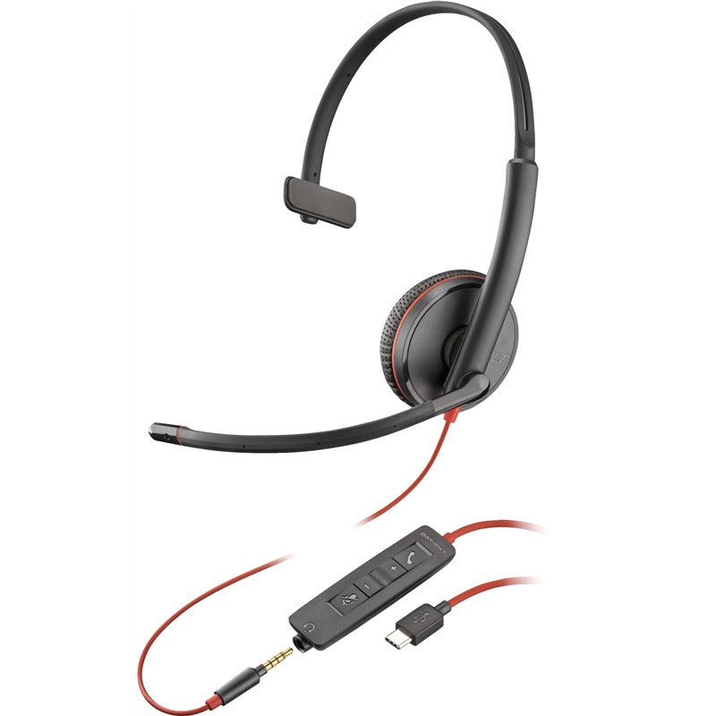 Casque mono filaire Plantronics Blackwire 3200 Mono USB-C & smartphone 3,5 mm