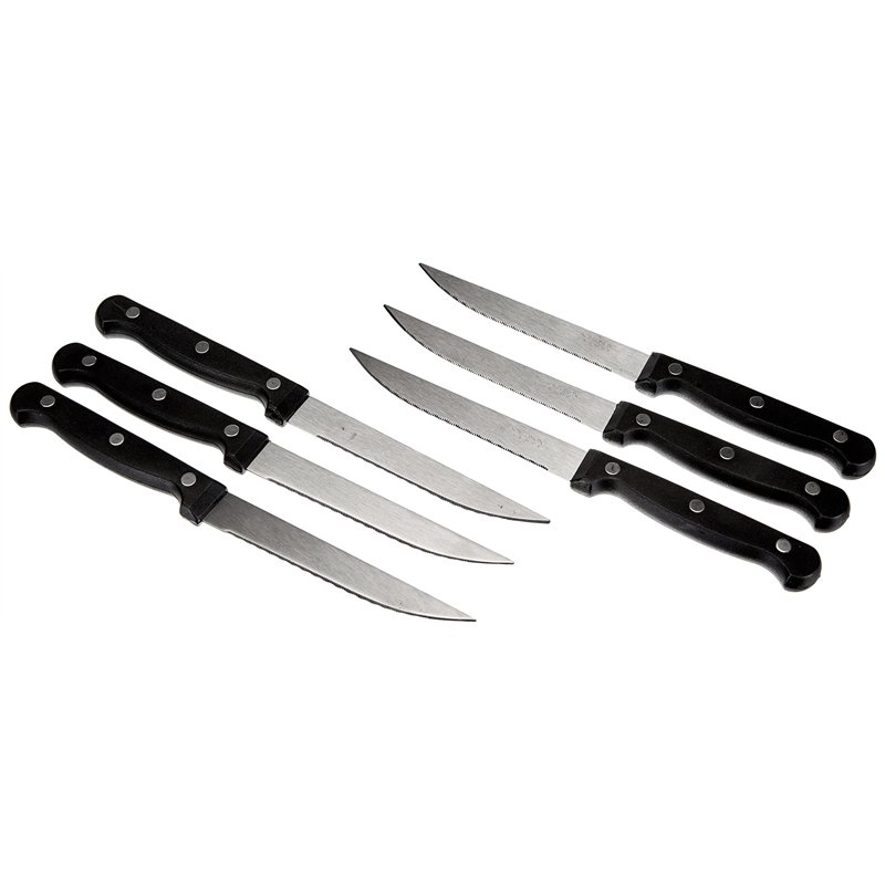 Lot de 6 Couteaux à Steak 3 Rivets Acier Inoxydable/ABS Noir, 19 cm