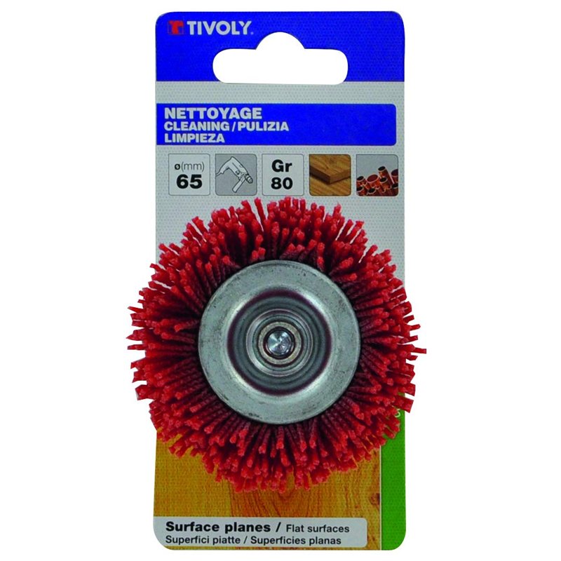 Image secondaire de TIVOLY XT20222000780 - Cepillo COPA para taladro, hilos nylon rojo, decapado de madera diametro 65 mm grano 80