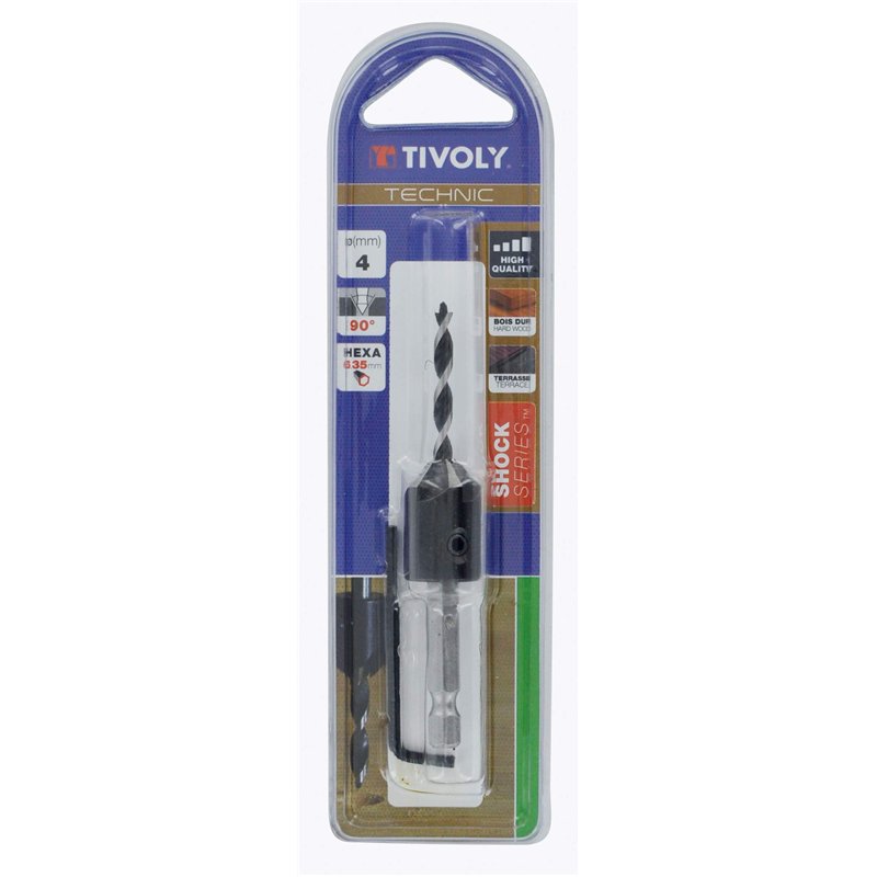 Tivoly 11900620300 Meche et Fraise, Queue Cylindrique, Foret Ø 3mm, Fraise à Noyer 90°