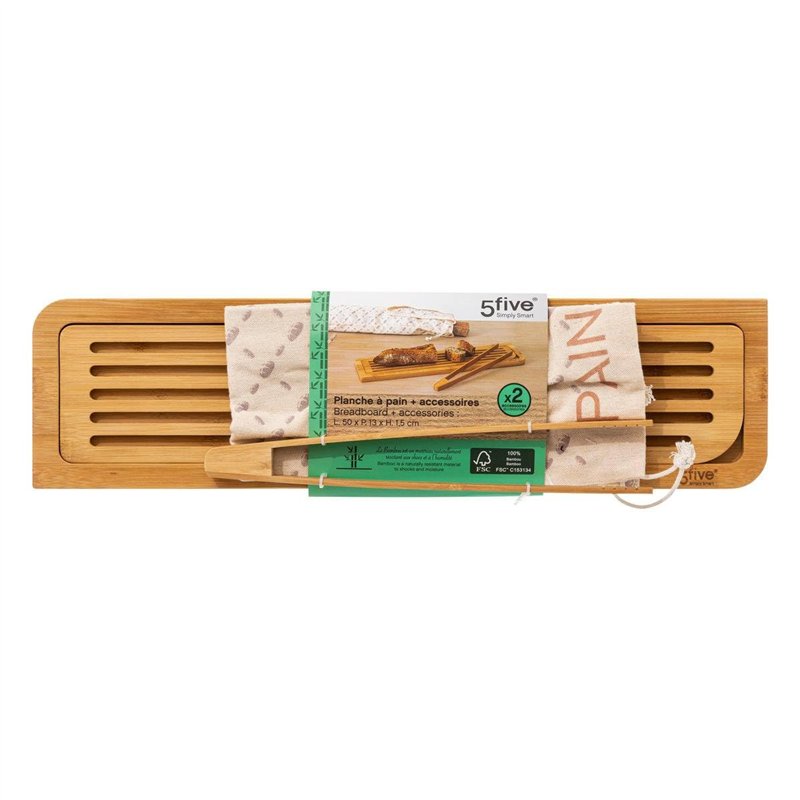 Image secondaire de 5five - planche à découper pain avec accessoires bambou 50x13cm