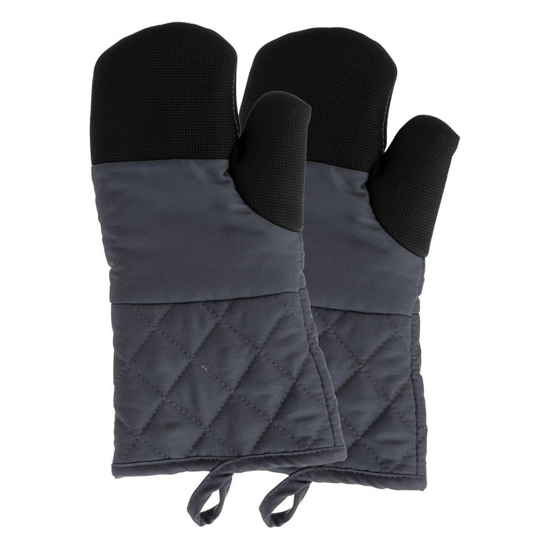 5five - 2 gants de cuisine textile néoprène noir et gris