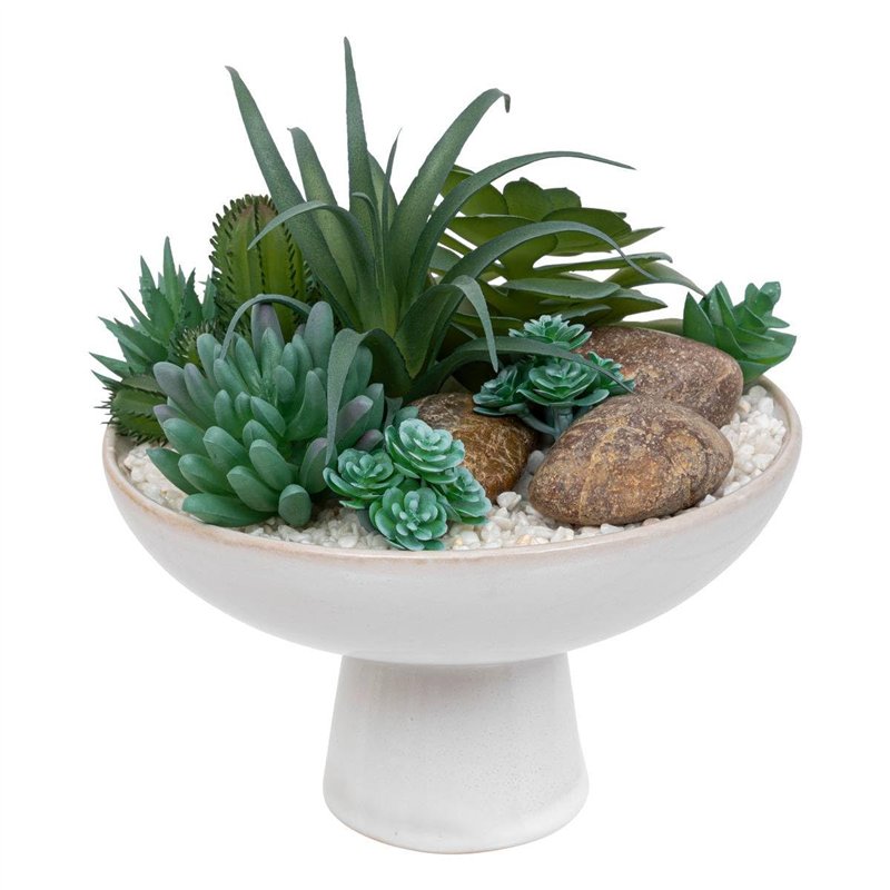 Atmosphera - Composition Plantes Grasses artificielles h20cm Blanc