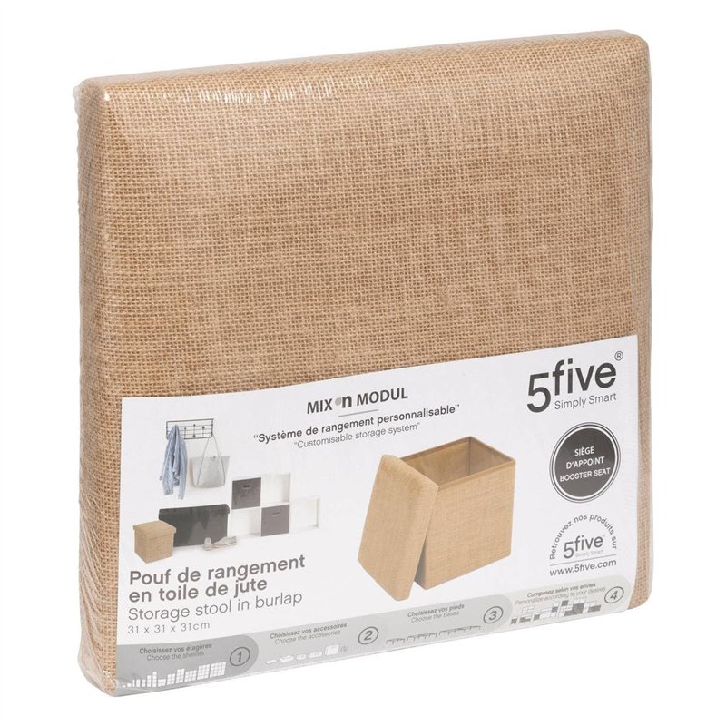 Image secondaire de 5five - pouf de rangement mix n modul en toile de jute 31x31cm