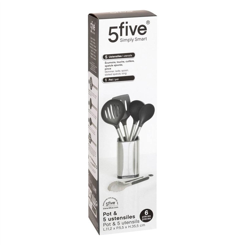Image secondaire de 5five - 5 ustensiles de cuisine avec pot de rangement en inox