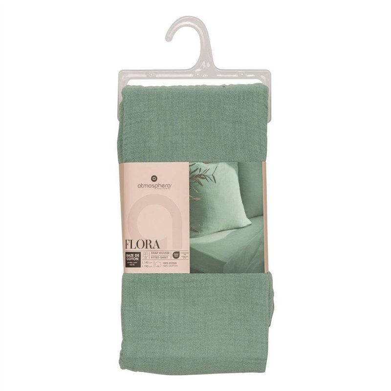 Image secondaire de Atmosphera - Drap Housse Flora Gaze de Coton Vert céladon 140x190cm