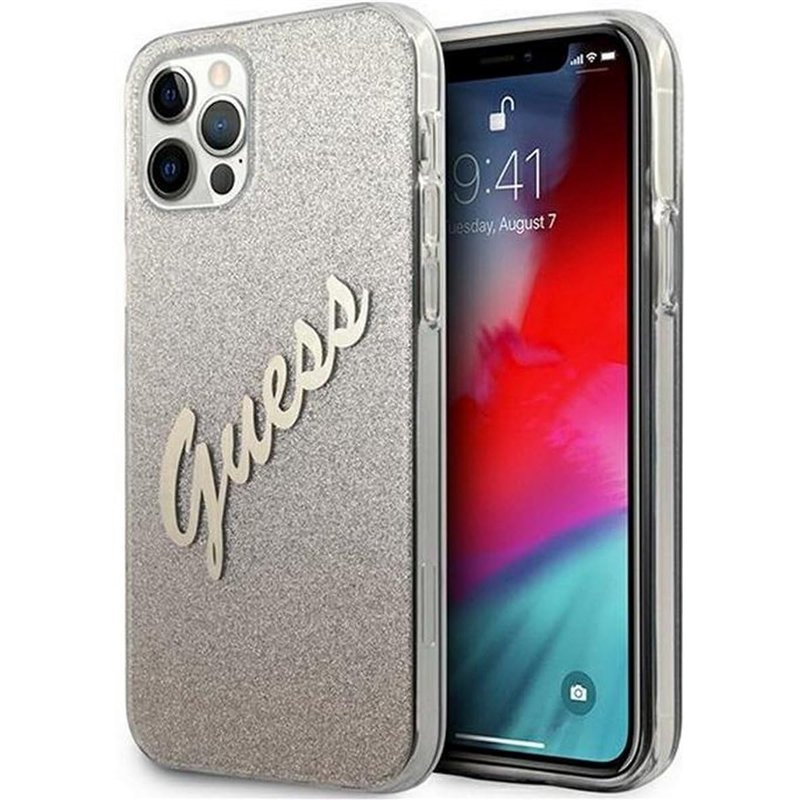 Guess Vintage Glitter Collection Coque GUHCP12LPCUGLSGO pour iPhone 12 Pro Max, Doré