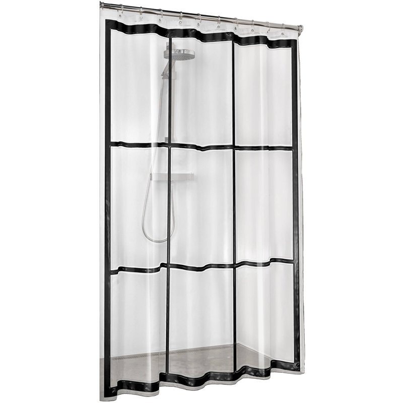 Sealskin Brix, Rideau de douche PEVA, Transparent, Noir, 180 x 200 cm