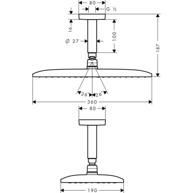 Image secondaire de hansgrohe Raindance E Douche de tête 360 1 jet avec raccord au plafond, chromé, 27381000