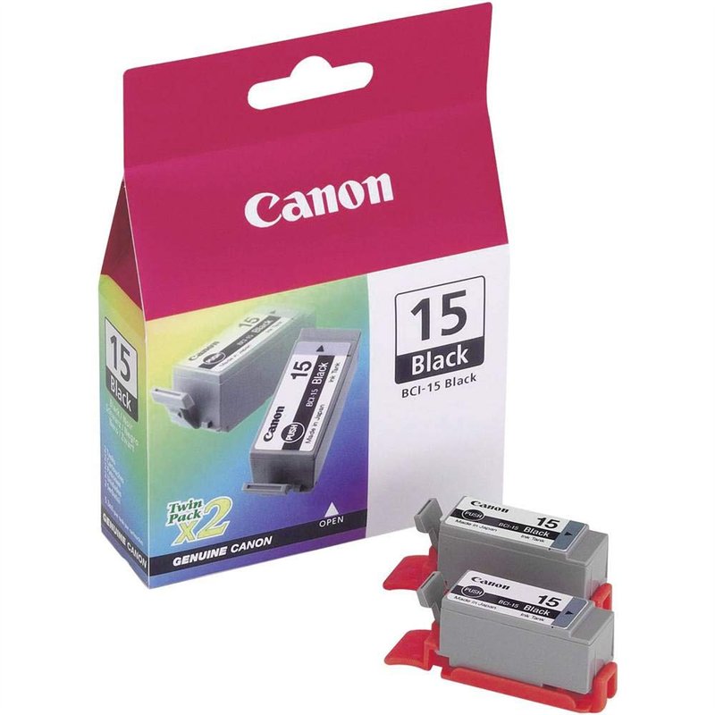 Canon BCI-15bk x2 8190A002 Lot de 2 Cartouches d'encre d'origine Noir