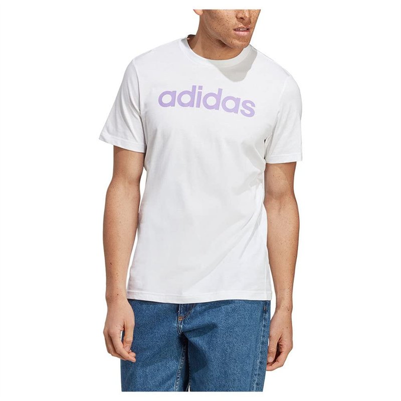 adidas Homme Essentials Single Jersey Linear Embroidered Logo Tee, White/Violet Fusion, M