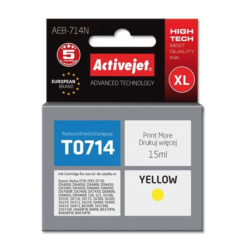 Activejet AEB-714N Cartouche d'encre 1 pièce(s) Compatible Rendement élevé (XL) Jaune