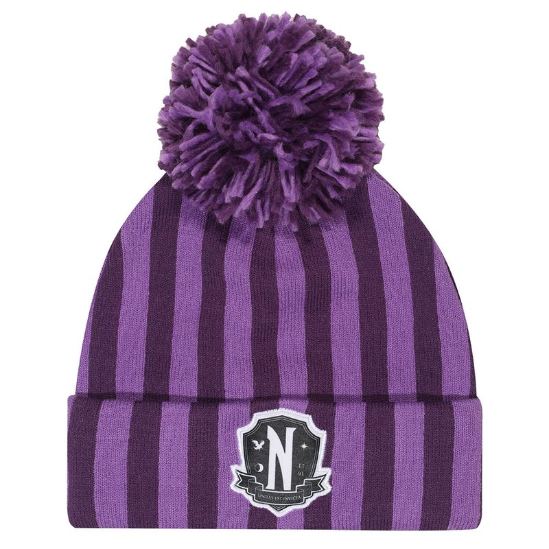 Heroes Inc. Wednesday Bonnet à pompon avec logo Nevermore Violet, violet, Taille unique