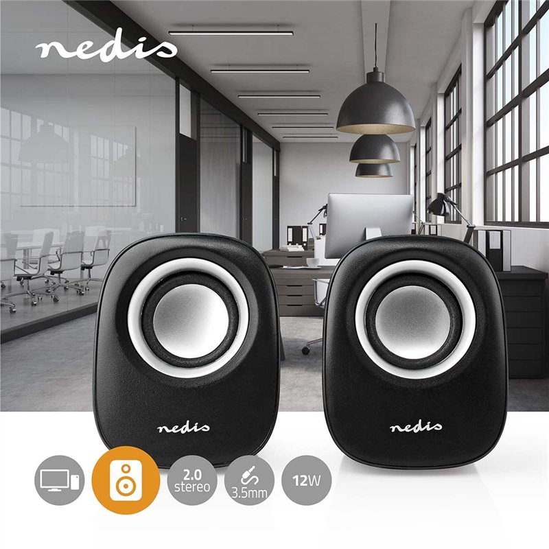 Image secondaire de NEDIS Haut-Parleur PC 2 0, 12 W, Prise de 3,5 mm, Noir/argenté.