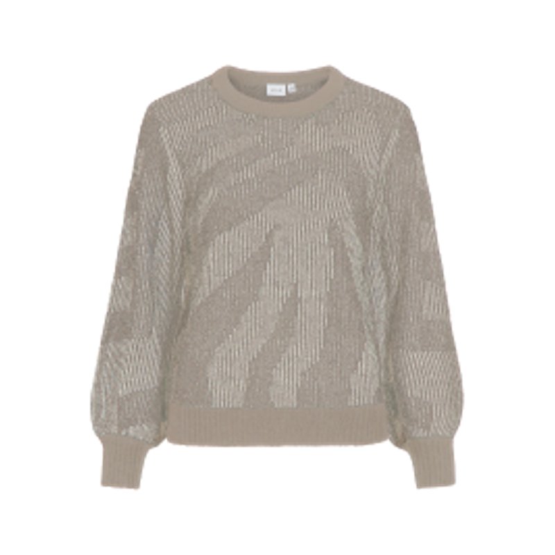 Vila O-Neck Knit Top/BF Vipinna L/S Haut en Tricot Jacquard à col Rond, Mélange Naturel, S Femme