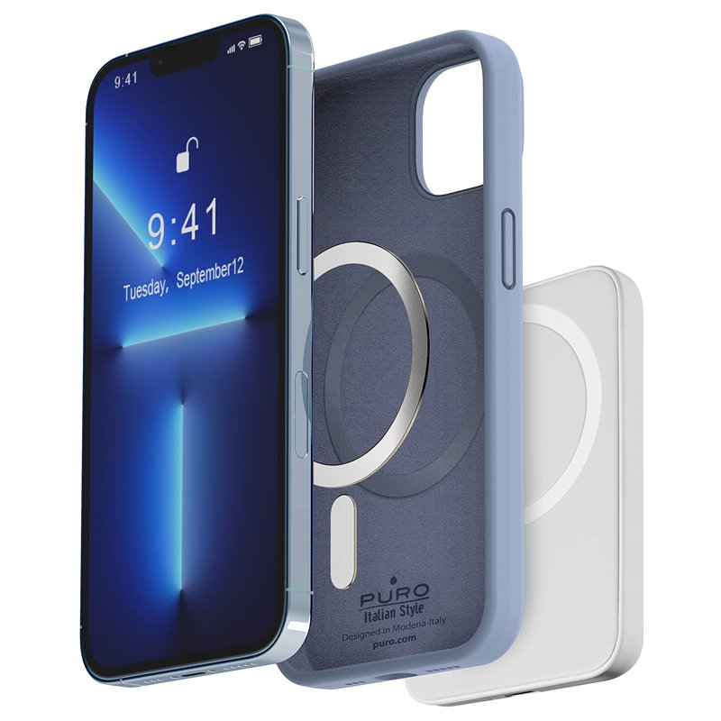 Puro PUROCOQICNMAGBLIP14 - Coque Silicon Icon Magnétique IP13/14 Bleu