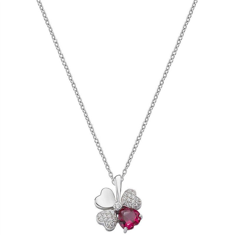 Amen Collier Femme Fortuna Quadrifoglio Zircon Rouge, 1, Argent, Zircon