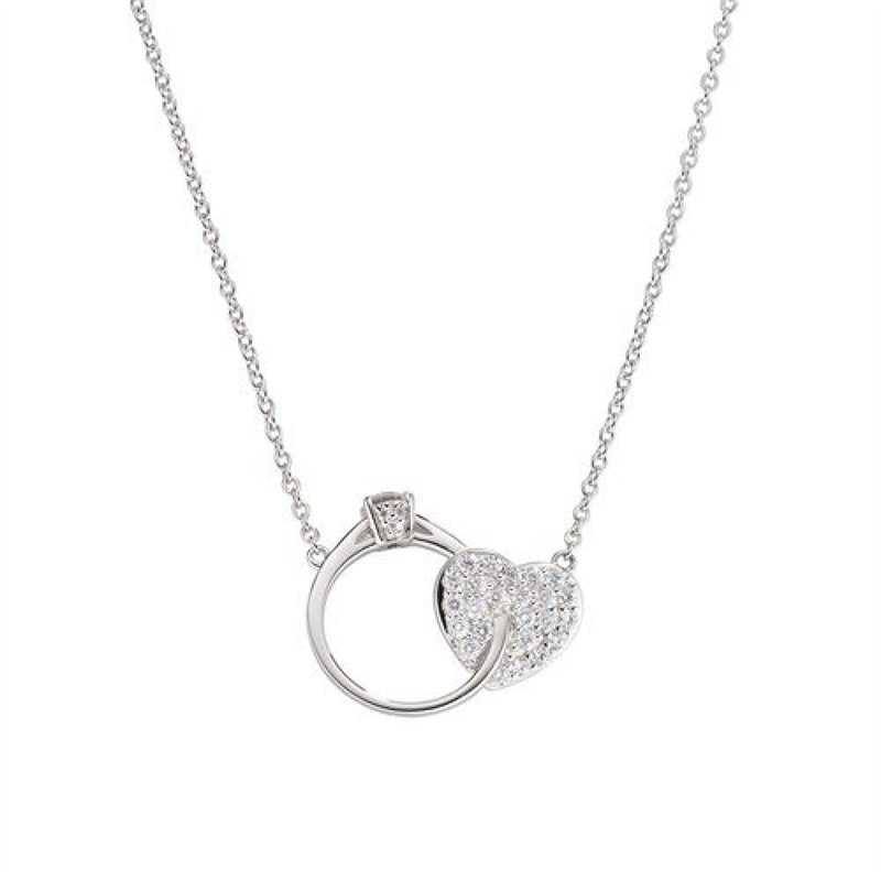 Amen Collier Solitaire et cœur en Argent avec zircons, Medium, Argent Sterling, Zircon