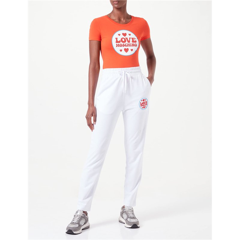 Image secondaire de Love Moschino Stretch Cotton Jersey with Logo Patch Print T-Shirt, Orange, 46 Femme
