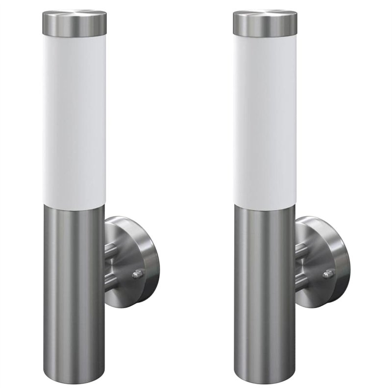 2 appliques murales cylindriques en acier inoxydable