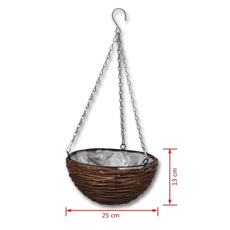 Image secondaire de vidaXL Lot de 4 Paniers Supsendus en Saule avec Fonds et Chaine Pendante