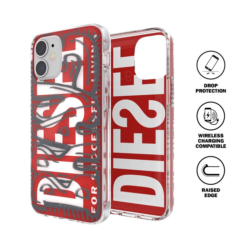 Image secondaire de DIESEL Coque de Protection conçue pour iPhone 12 Mini 5.4 - Transparente - Anti-Chocs - avec Bords arrondis - Rouge/Gris