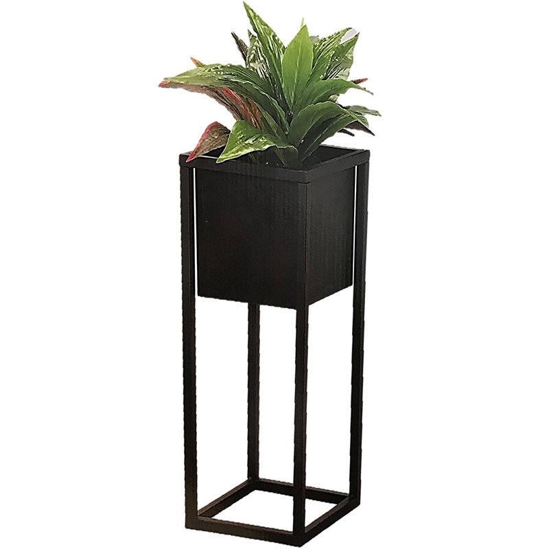 Pot de fleurs carré en métal noir sur pied surélevé pour intérieur de jardin 50 cm