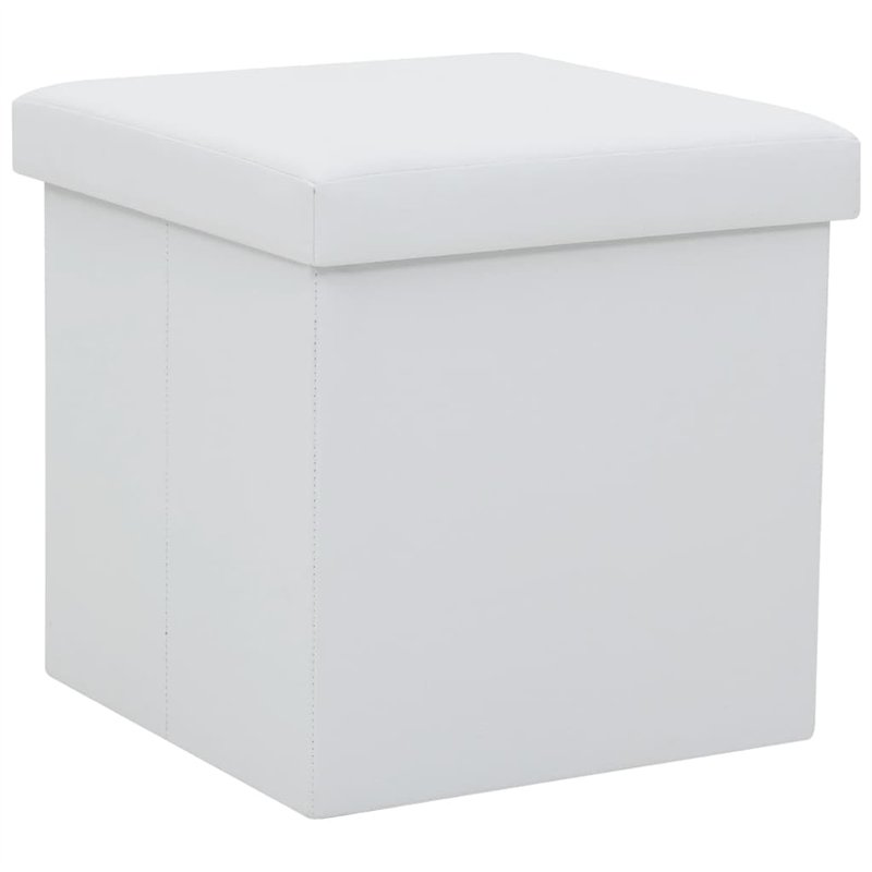 vidaXL Tabouret Rangement Pliable Similicuir Blanc Coffre Stockage Siège Pouf