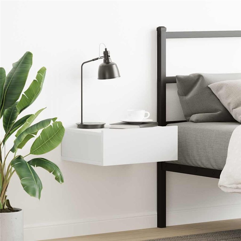 Image secondaire de vidaXL Table de Chevet Flottante, Armoire de Lit Murale, Table de Nuit, Meuble de Chambre à Coucher Maison Intérieur, Blanc Bois