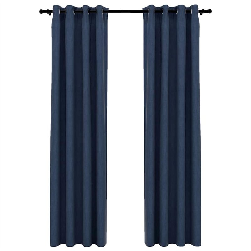 gordijnen - VDXL Gordijnen linnen-look verduisterend ogen 2 st 140x245 cm blauw - 140 x 245 cm - Blauw