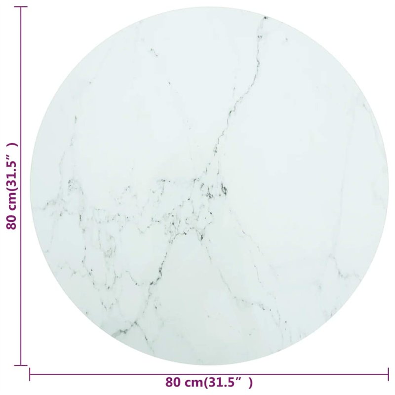 Image secondaire de Dessus de table blanc Ø80x1 cm verre trempé avec design marbre