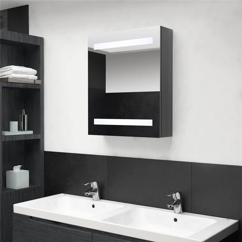 Image secondaire de Armadietto Bagno con Specchio e LED Grigio Lucido 50x14x60 cm
