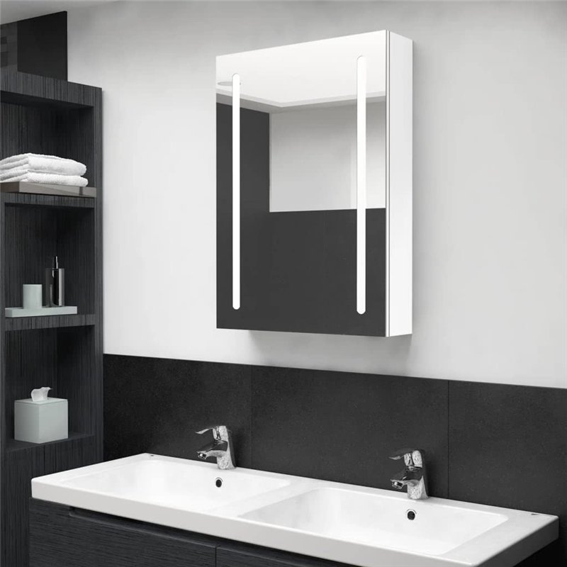 Image secondaire de vidaXL Armadietto Bagno con Specchio e LED Bianco Lucido 50x13x70 cm