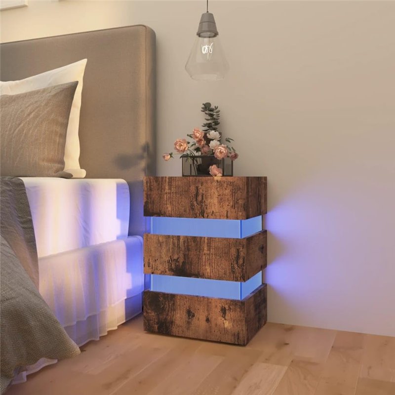 Image secondaire de vidaXL Comodino con LED Rovere Fumo 45x35x67 cm in Legno Multistrato