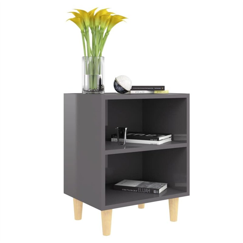 Image secondaire de Comodino con Gambe in Legno Massello Grigio Lucido 40x30x50 cm