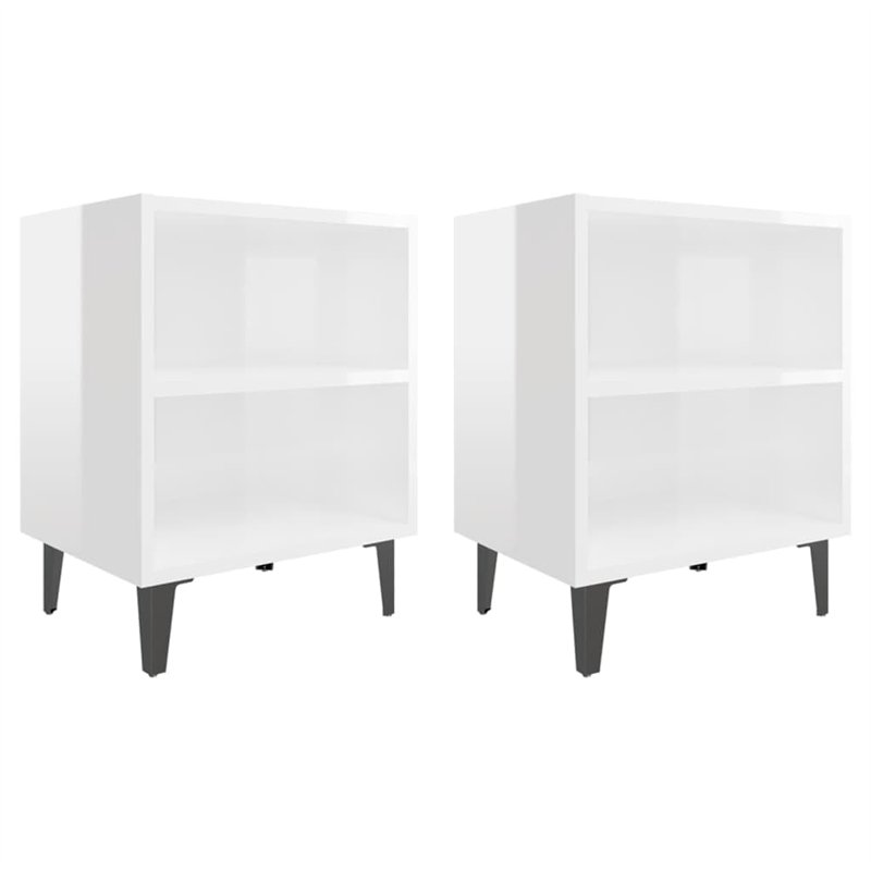 vidaXL Comodini con Gambe in Metallo 2 pz Bianco Lucido 40x30x50 cm