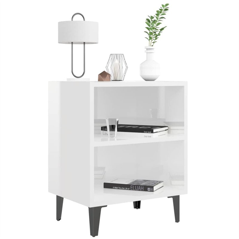 Image secondaire de vidaXL Comodini con Gambe in Metallo 2 pz Bianco Lucido 40x30x50 cm
